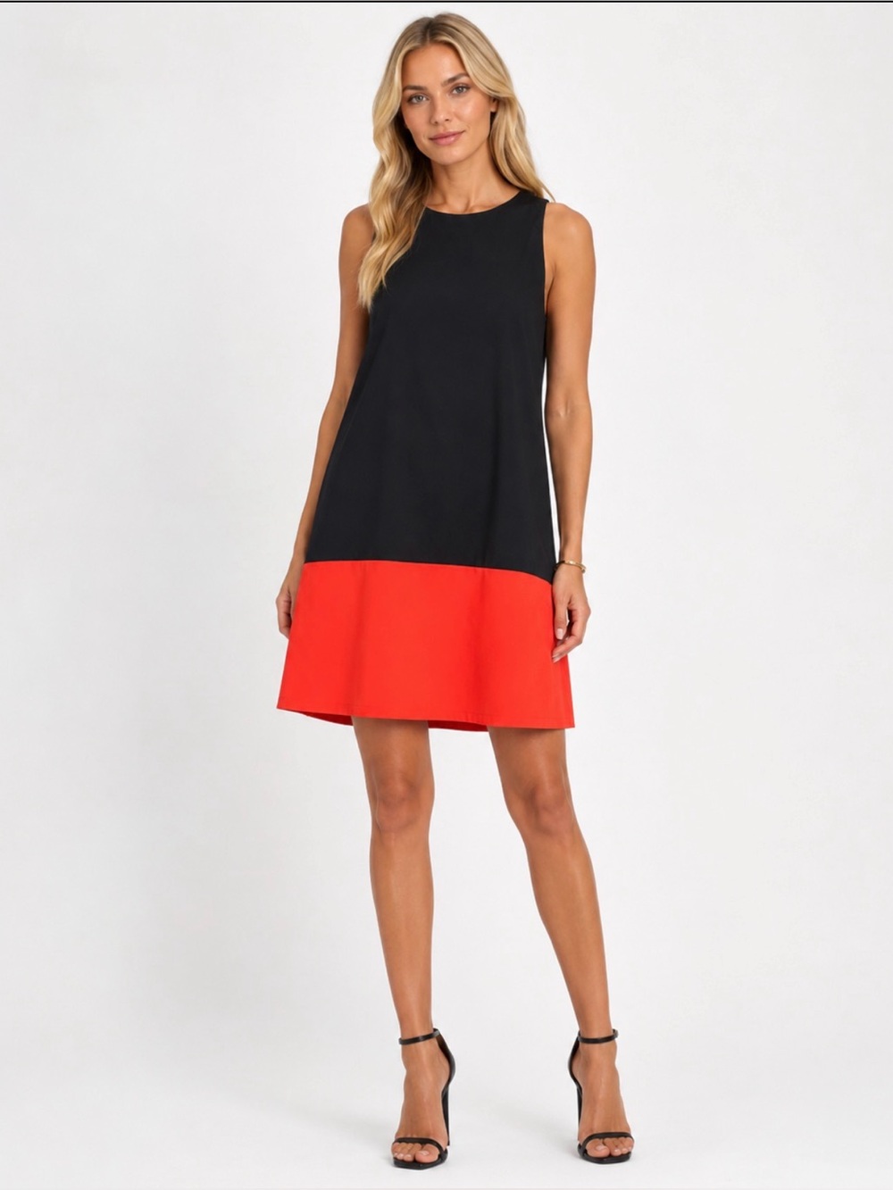 Alice + Olivia Black Sleeveless Shift Dress with Orange Color-block Hem XS